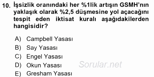 Çalışma Ekonomisi 2 2016 - 2017 Dönem Sonu Sınavı 10.Soru