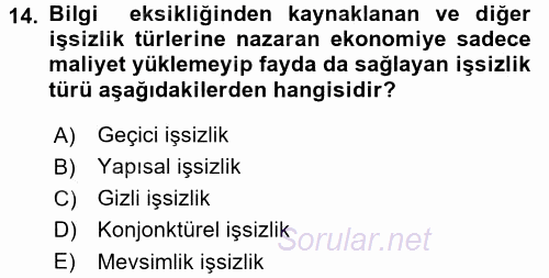 Çalışma Ekonomisi 2 2016 - 2017 Dönem Sonu Sınavı 14.Soru