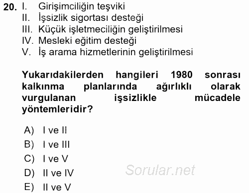 Çalışma Ekonomisi 2 2016 - 2017 Dönem Sonu Sınavı 20.Soru