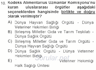 Veteriner Hizmetleri Mevzuatı ve Etik 2012 - 2013 Tek Ders Sınavı 10.Soru