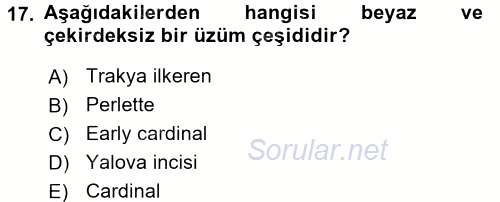 Örtü Altı Üretim Sistemleri 2015 - 2016 Dönem Sonu Sınavı 17.Soru
