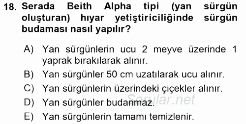 Örtü Altı Üretim Sistemleri 2015 - 2016 Dönem Sonu Sınavı 18.Soru