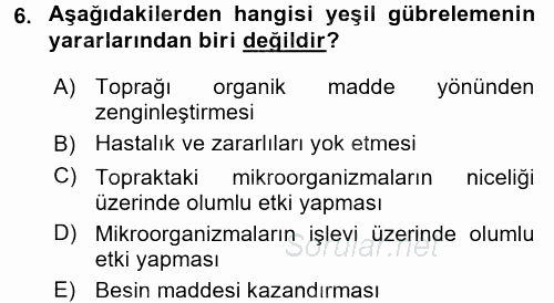 Örtü Altı Üretim Sistemleri 2015 - 2016 Dönem Sonu Sınavı 6.Soru