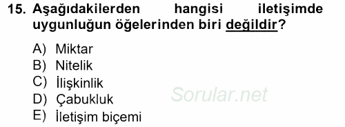 Kültürlerarası İletişim 2014 - 2015 Tek Ders Sınavı 15.Soru