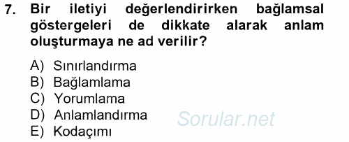 Kültürlerarası İletişim 2014 - 2015 Tek Ders Sınavı 7.Soru