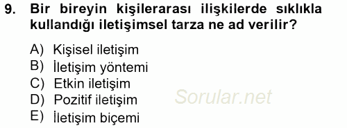 Kültürlerarası İletişim 2014 - 2015 Tek Ders Sınavı 9.Soru
