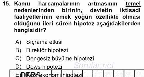 Kamu Ekonomisi 1 2015 - 2016 Ara Sınavı 15.Soru