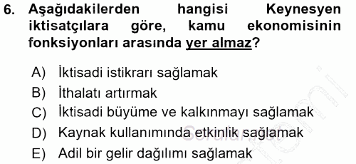 Kamu Ekonomisi 1 2015 - 2016 Ara Sınavı 6.Soru