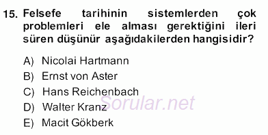 Türkiye´de Felsefenin Gelişimi 2 2013 - 2014 Ara Sınavı 15.Soru