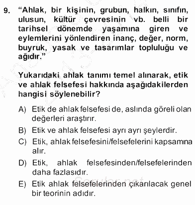 Türkiye´de Felsefenin Gelişimi 2 2013 - 2014 Ara Sınavı 9.Soru