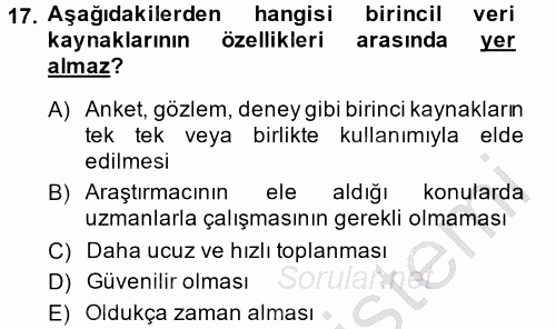 Sağlık Hizmetleri Pazarlaması 2014 - 2015 Ara Sınavı 17.Soru