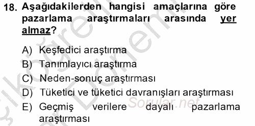 Sağlık Hizmetleri Pazarlaması 2014 - 2015 Ara Sınavı 18.Soru