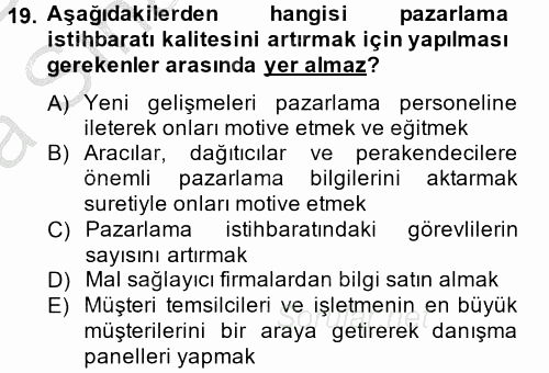 Sağlık Hizmetleri Pazarlaması 2014 - 2015 Ara Sınavı 19.Soru
