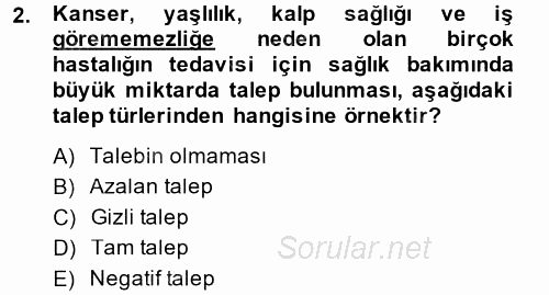 Sağlık Hizmetleri Pazarlaması 2014 - 2015 Ara Sınavı 2.Soru