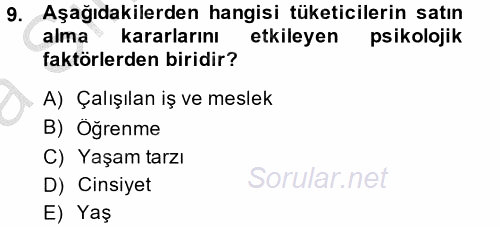 Sağlık Hizmetleri Pazarlaması 2014 - 2015 Ara Sınavı 9.Soru