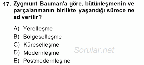 Çağdaş Sosyoloji Kuramları 2014 - 2015 Ara Sınavı 17.Soru