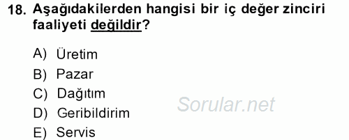 Maliyet Yönetimi 2014 - 2015 Dönem Sonu Sınavı 18.Soru