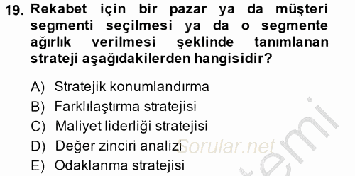 Maliyet Yönetimi 2014 - 2015 Dönem Sonu Sınavı 19.Soru