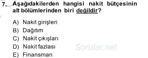 Maliyet Yönetimi 2014 - 2015 Dönem Sonu Sınavı 7.Soru