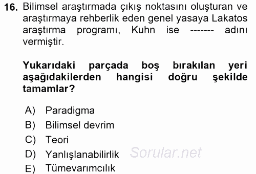 Uluslararası İlişkiler Kuramları 1 2017 - 2018 Dönem Sonu Sınavı 16.Soru