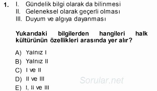 Halk Edebiyatına Giriş 1 2014 - 2015 Ara Sınavı 1.Soru