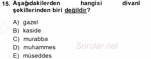 Halk Edebiyatına Giriş 1 2014 - 2015 Ara Sınavı 15.Soru
