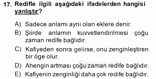 Halk Edebiyatına Giriş 1 2014 - 2015 Ara Sınavı 17.Soru
