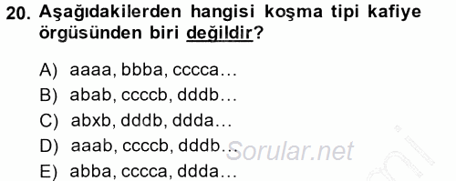 Halk Edebiyatına Giriş 1 2014 - 2015 Ara Sınavı 20.Soru