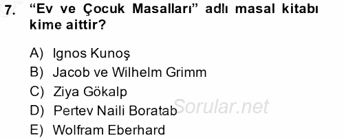Halk Edebiyatına Giriş 1 2014 - 2015 Ara Sınavı 7.Soru