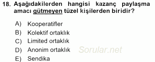 Medeni Hukuk 1 2017 - 2018 Ara Sınavı 18.Soru