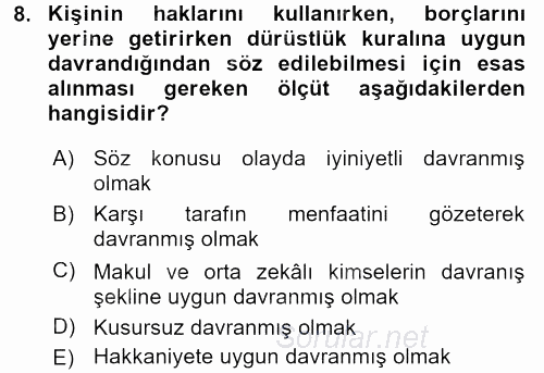 Medeni Hukuk 1 2017 - 2018 Ara Sınavı 8.Soru
