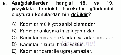 Toplumsal Cinsiyet Sosyolojisi 2013 - 2014 Tek Ders Sınavı 5.Soru