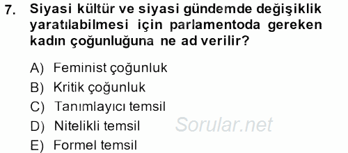 Toplumsal Cinsiyet Sosyolojisi 2013 - 2014 Tek Ders Sınavı 7.Soru