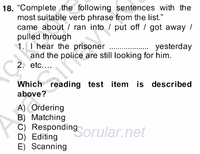 Yabancı Dil Öğretiminde Ölçme Ve Değerlendirme 2 2013 - 2014 Ara Sınavı 18.Soru