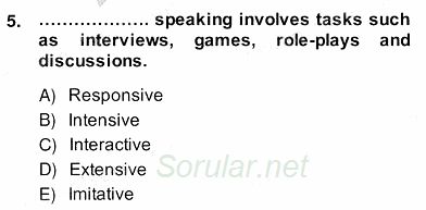 Yabancı Dil Öğretiminde Ölçme Ve Değerlendirme 2 2013 - 2014 Ara Sınavı 5.Soru