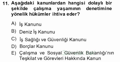 Çalışma Yaşamının Denetimi 2014 - 2015 Ara Sınavı 11.Soru