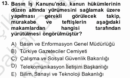 Çalışma Yaşamının Denetimi 2014 - 2015 Ara Sınavı 13.Soru