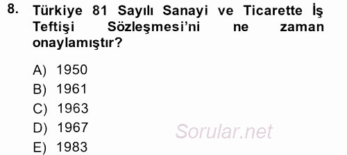 Çalışma Yaşamının Denetimi 2014 - 2015 Ara Sınavı 8.Soru