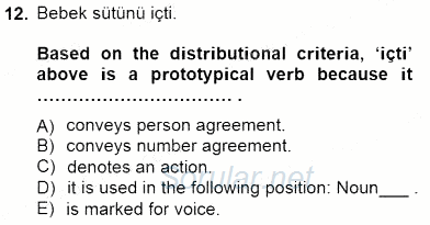 Türkçe Ses Ve Biçim Bilgisi 2012 - 2013 Dönem Sonu Sınavı 12.Soru