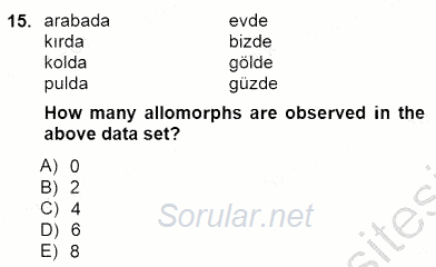 Türkçe Ses Ve Biçim Bilgisi 2012 - 2013 Dönem Sonu Sınavı 15.Soru