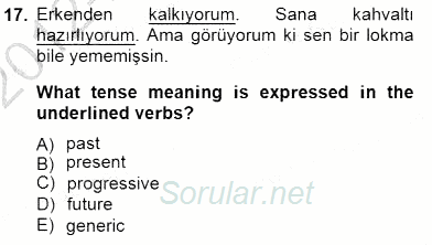 Türkçe Ses Ve Biçim Bilgisi 2012 - 2013 Dönem Sonu Sınavı 17.Soru