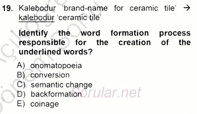 Türkçe Ses Ve Biçim Bilgisi 2012 - 2013 Dönem Sonu Sınavı 19.Soru
