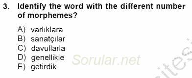 Türkçe Ses Ve Biçim Bilgisi 2012 - 2013 Dönem Sonu Sınavı 3.Soru