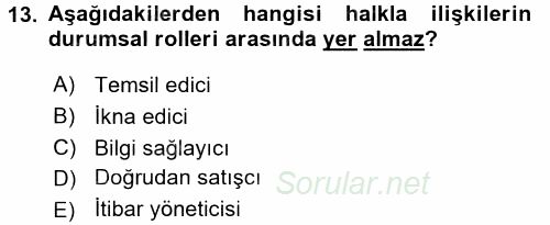 Halkla İlişkiler 2016 - 2017 Ara Sınavı 13.Soru