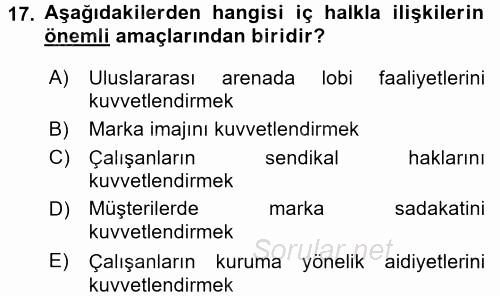 Halkla İlişkiler 2016 - 2017 Ara Sınavı 17.Soru