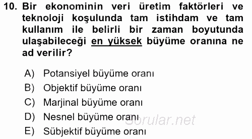 Maliye Politikası 2 2015 - 2016 Ara Sınavı 10.Soru