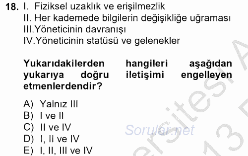 İş ve Yaşamda Motivasyon 2012 - 2013 Ara Sınavı 18.Soru