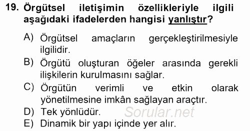 İş ve Yaşamda Motivasyon 2012 - 2013 Ara Sınavı 19.Soru