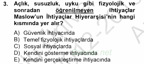 İş ve Yaşamda Motivasyon 2012 - 2013 Ara Sınavı 3.Soru