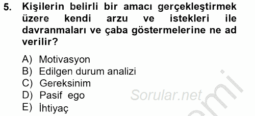 İş ve Yaşamda Motivasyon 2012 - 2013 Ara Sınavı 5.Soru